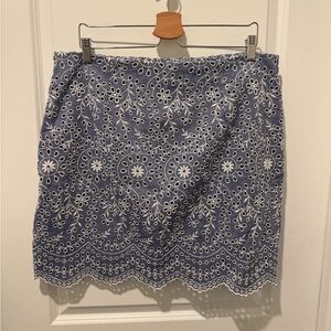 LOFT chambray and eyelet Embroidered Mini Skirt